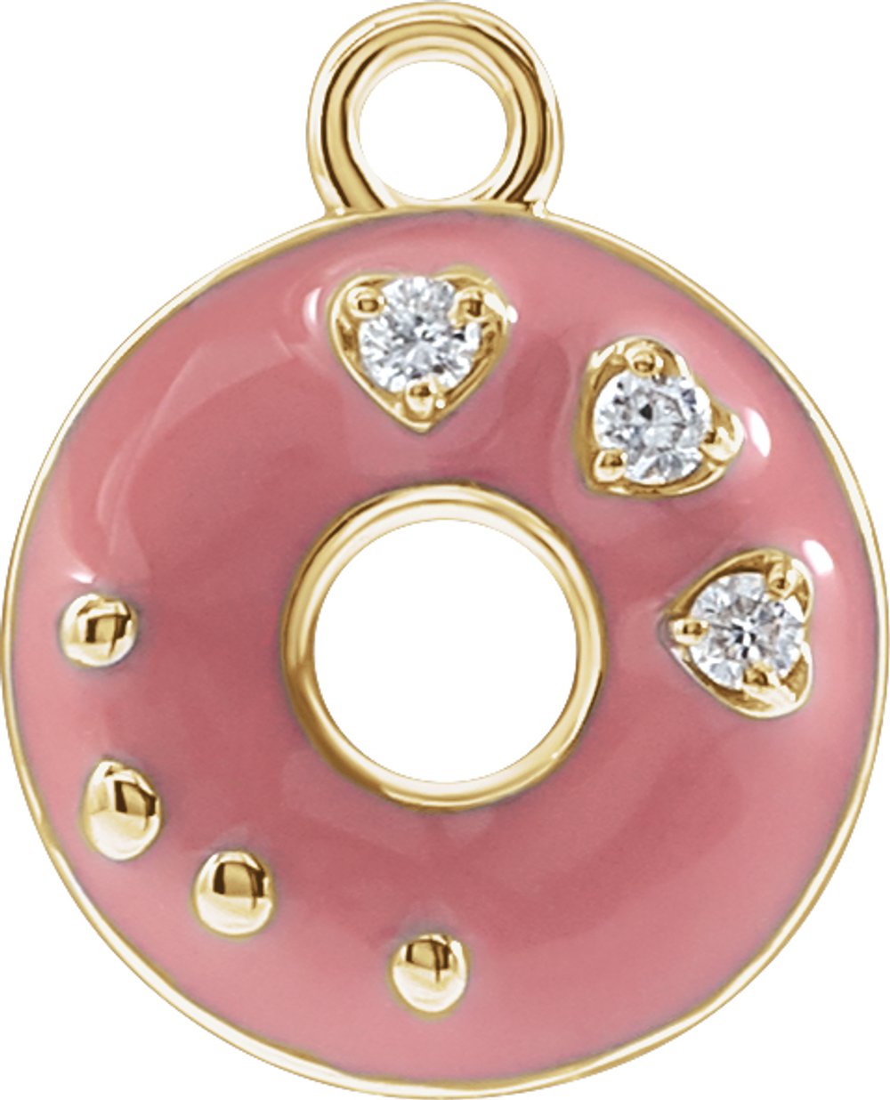 14K Yellow Petite Pavé™ .015 CTW Natural Diamond Pink Enamel Donut Dangle