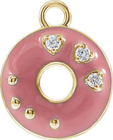 14K Yellow Petite Pavé™ .015 CTW Natural Diamond Pink Enamel Donut Dangle
