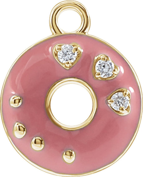 14K Yellow Petite Pavé™ .015 CTW Natural Diamond Pink Enamel Donut Dangle