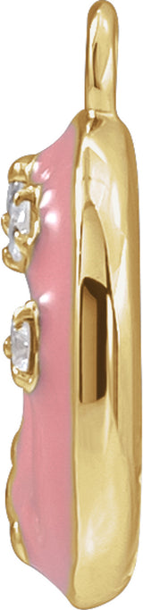 14K Yellow Petite Pavé™ .015 CTW Natural Diamond Pink Enamel Donut Dangle