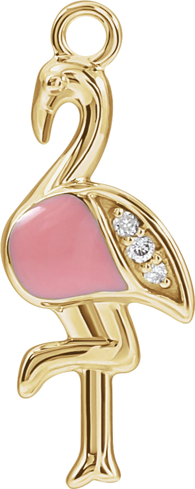 14K Yellow Petite Pavé™ .02 CTW Natural Diamond Pink Enamel Flamingo Dangle