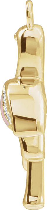 14K Yellow Petite Pavé™ .02 CTW Natural Diamond Pink Enamel Flamingo Dangle