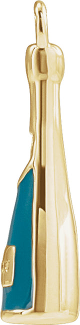 14K Yellow Petite Pavé™ .005 CT Natural Diamond Green Enamel Champagne Dangle