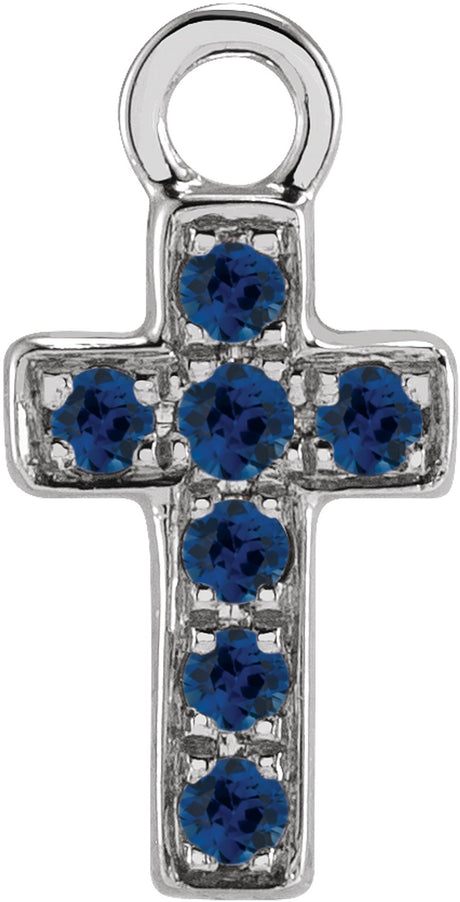 14K White Petite Pavé™ Natural Blue Sapphire Cross Dangle