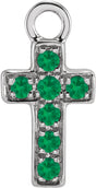 14K White Petite Pavé™ Natural Emerald Cross Dangle