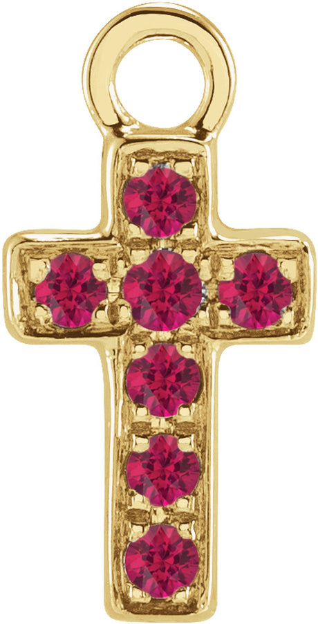 14K Yellow Petite Pavé™ Natural Ruby Cross Dangle