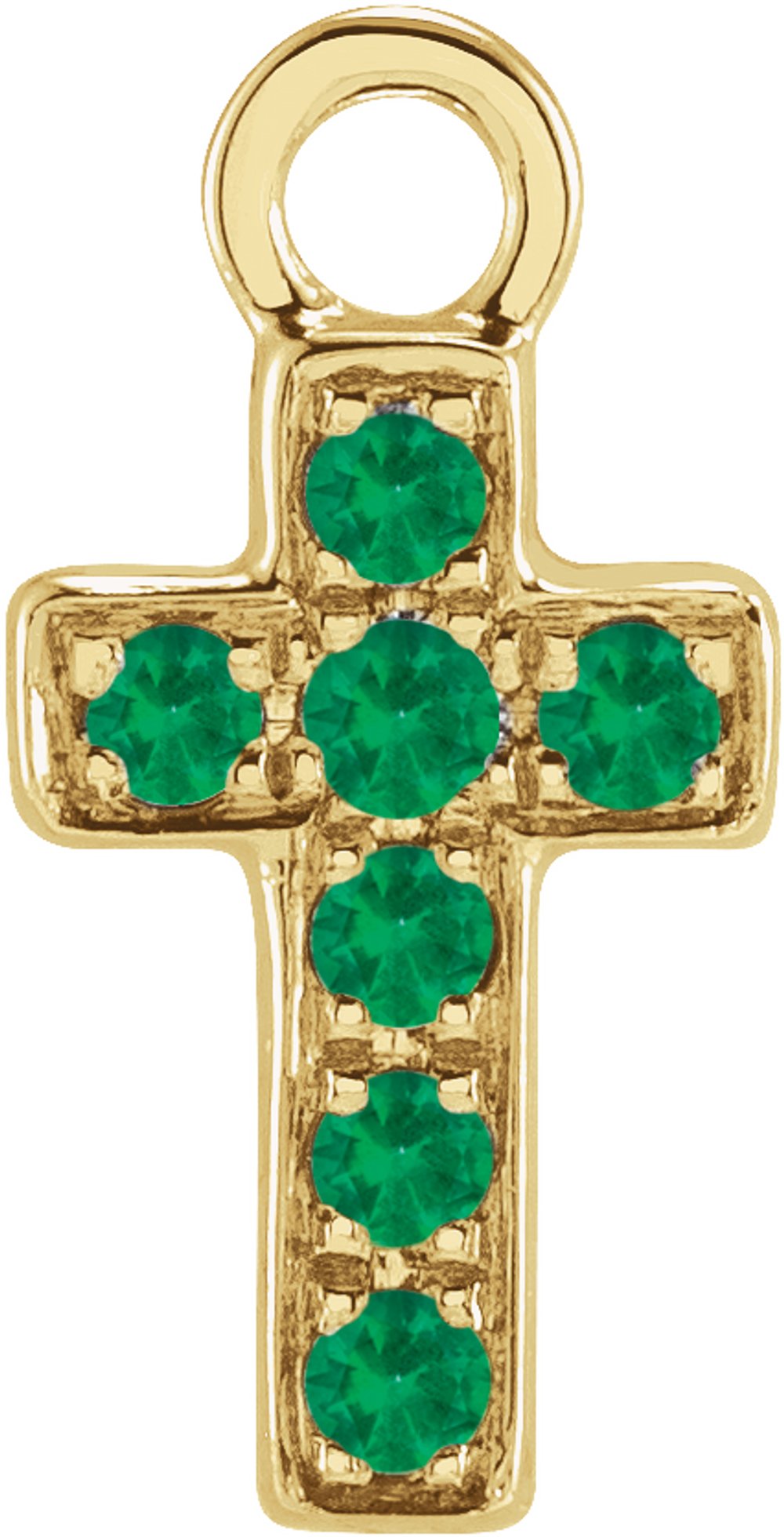 14K Yellow Petite Pavé™ Natural Emerald Cross Dangle