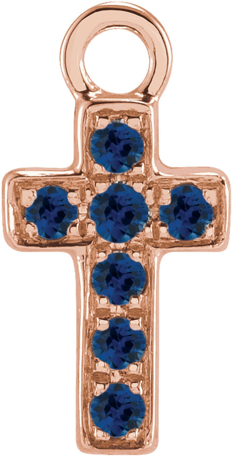 14K Rose Petite Pavé™ Natural Blue Sapphire Cross Dangle