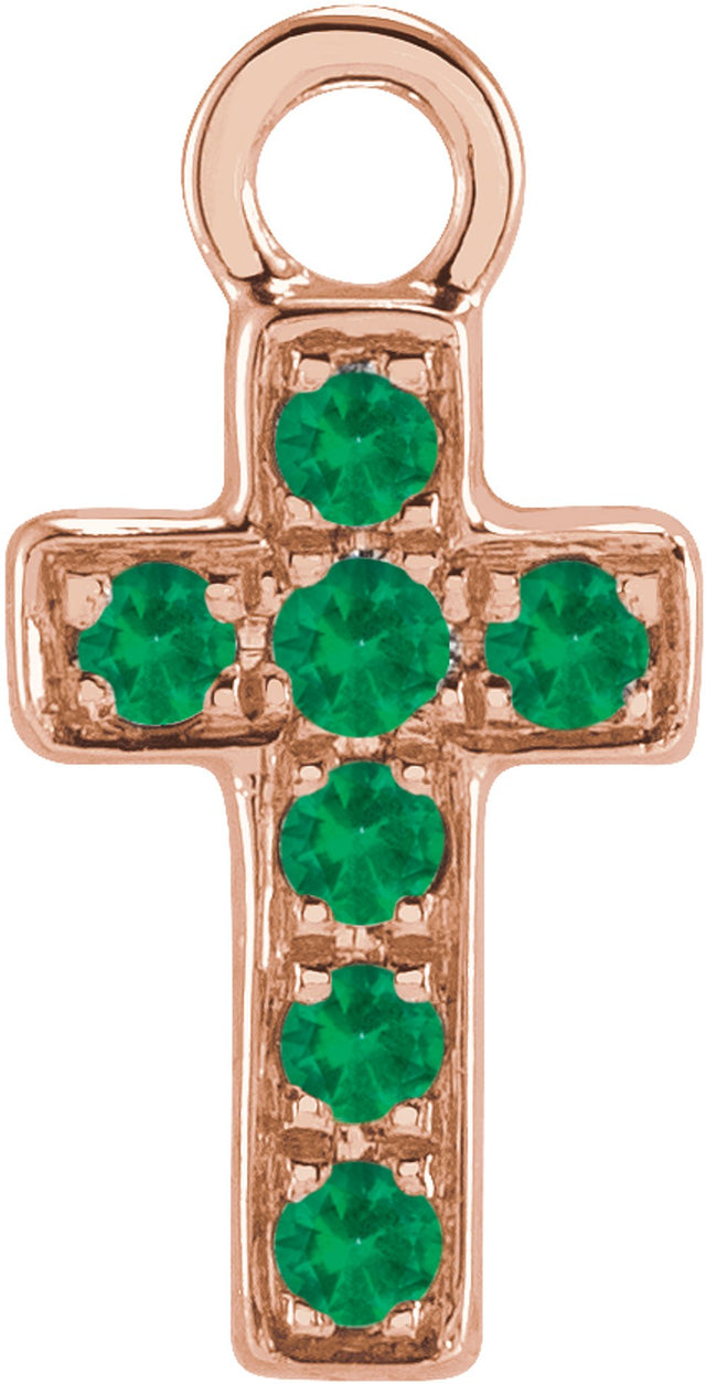 14K Rose Petite Pavé™ Natural Emerald Cross Dangle