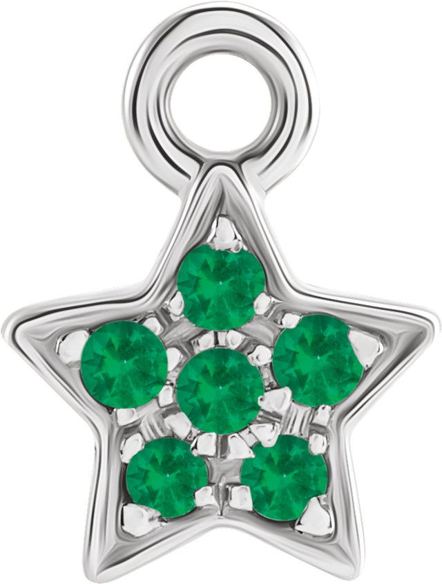 14K White Petite Pavé™ Natural Emerald Star Dangle