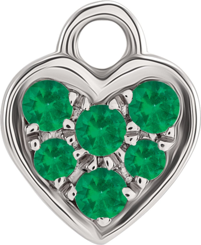 14K White Petite Pavé™ Natural Emerald Heart Dangle