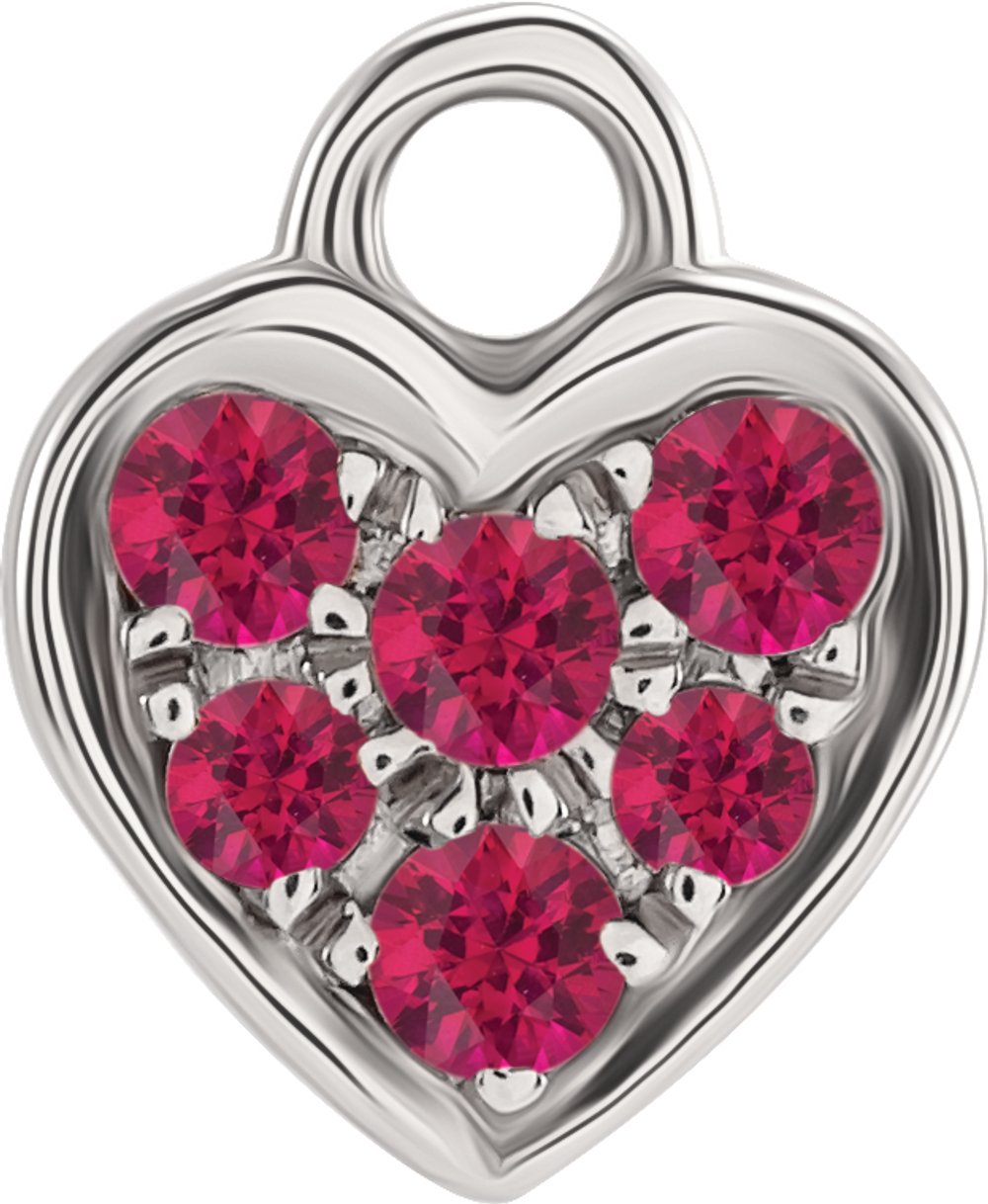 14K White Petite Pavé™ Natural Ruby Heart Dangle