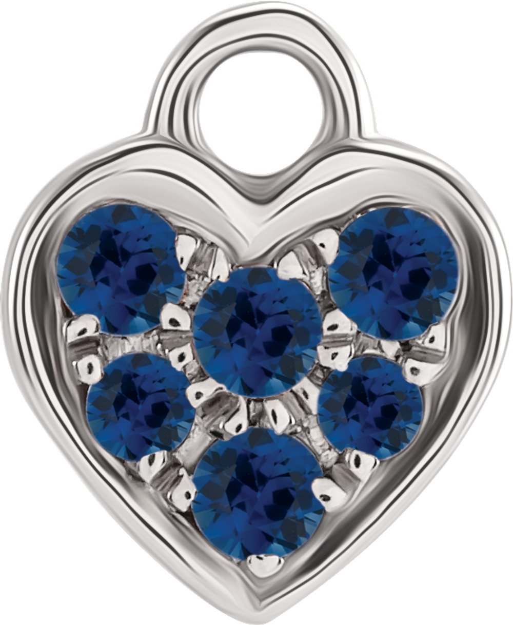 14K White Petite Pavé™ Natural Blue Sapphire Heart Dangle