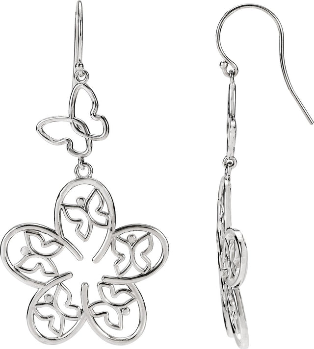 Sterling Silver  Butterfly & Flower Earrings
