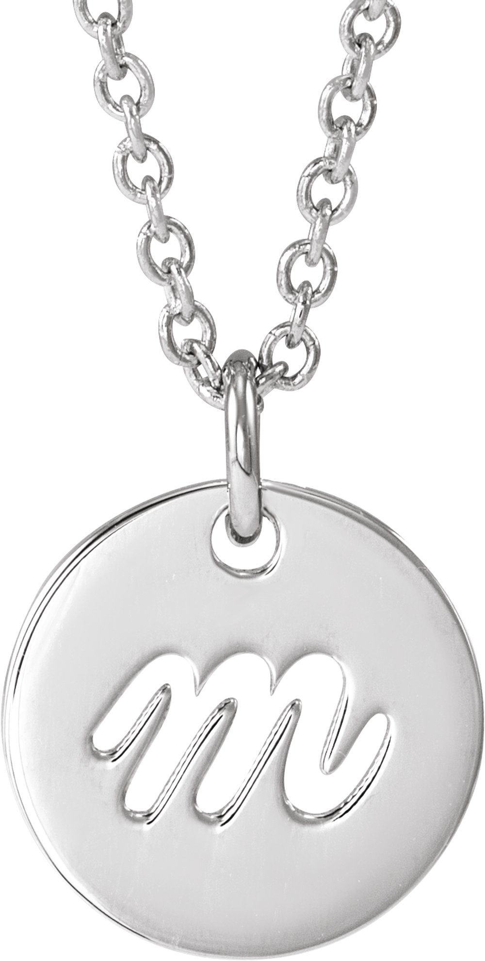 Sterling Silver Script Initial M 16-18" Necklace 