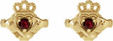 14K Yellow Natural Mozambique Garnet Claddagh Earrings