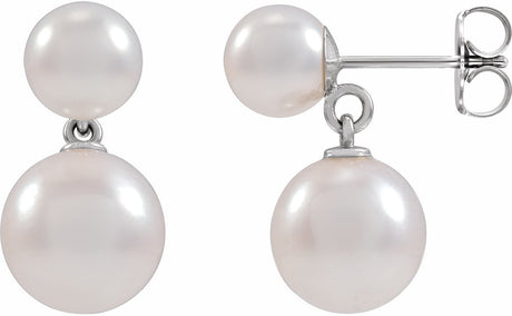 14K White Gold Cultured White Freshwater Pearl Earrings