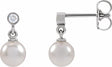 14K White Gold Cultured White Akoya Pearl & .06 CTW Natural Diamond Earrings