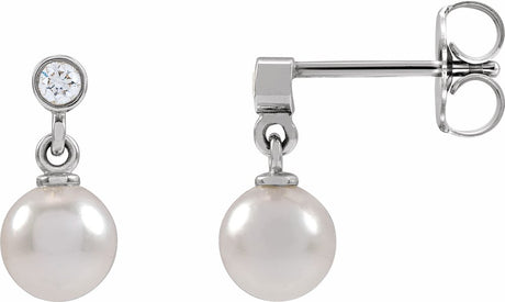 14K White Gold Cultured White Akoya Pearl & .06 CTW Natural Diamond Earrings