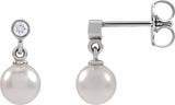 Platinum Cultured White Akoya Pearl & .06 CTW Natural Diamond Earrings