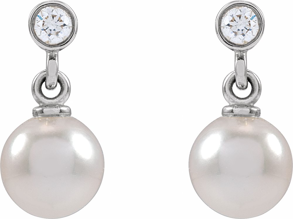 14K White Cultured White Akoya Pearl & .06 CTW Natural Diamond Earrings