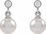 14K White Cultured White Akoya Pearl & .06 CTW Natural Diamond Earrings