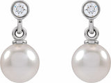 14K White Gold Cultured White Akoya Pearl & .06 CTW Natural Diamond Earrings