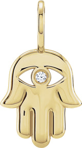 14K Yellow Gold .02 CT Natural Diamond Hamsa Hand Charm/Pendant