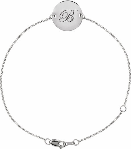14K White Gold Engravable Disc Adjustable 6 1/2-7 1/2" Bracelet