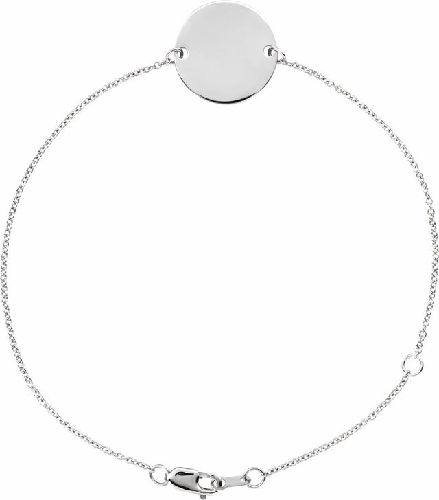 Sterling Silver Engravable Disc Adjustable 6 1/2-7 1/2" Bracelet