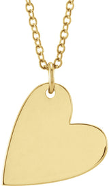 14K Yellow Gold Engravable Sideways Heart 16-18" Necklace