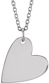 14K White Engravable Sideways Heart 16-18" Necklace