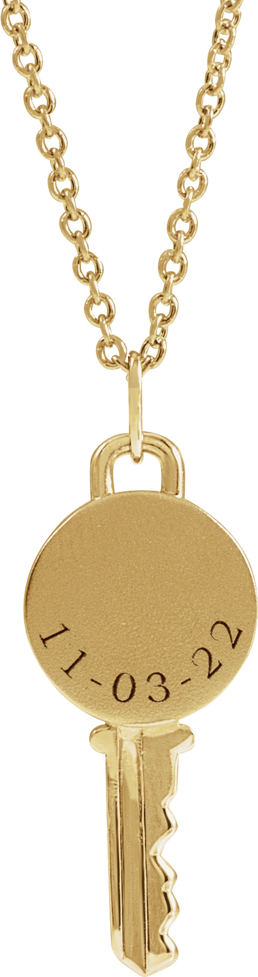 14K Yellow Engravable Key 16-18" Necklace