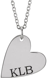 14K White Engravable Sideways Heart 16-18" Necklace