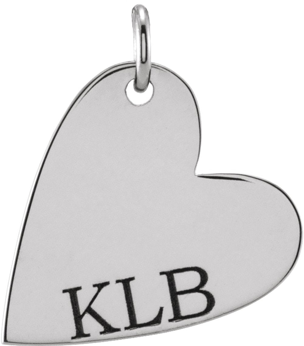 14K White Engravable Sideways Heart Pendant