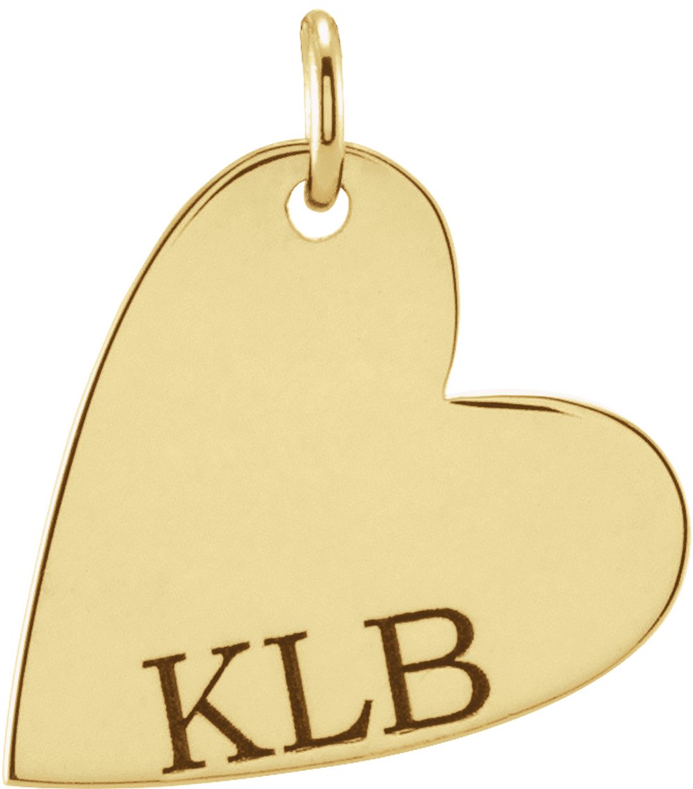 14K Yellow Engravable Sideways Heart Pendant