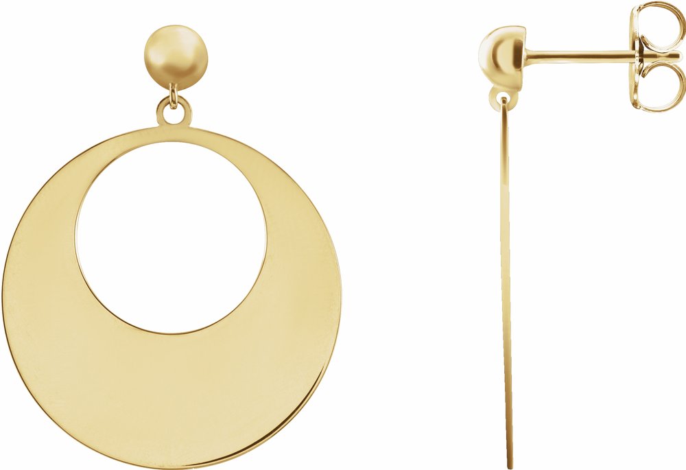 14K Yellow Circle Dangle Earrings