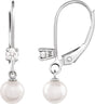 14K White Gold Cultured White Akoya Pearl & 1/8 CTW Natural Diamond Earrings