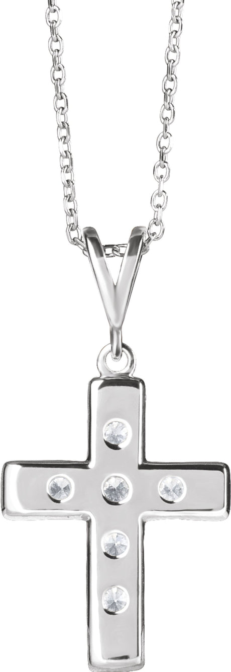 14K White Gold 1/2 CTW Natural Diamond French-Set Cross 16-18" Necklace