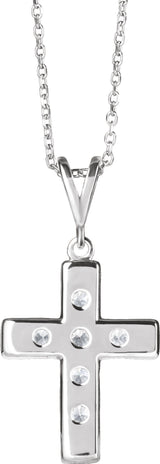 14K White Gold 1/2 CTW Natural Diamond French-Set Cross 16-18" Necklace