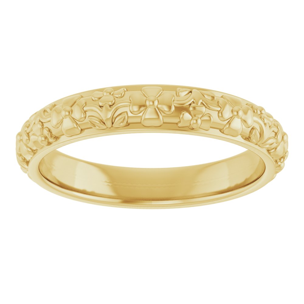 14K Yellow Gold 3.6 mm Floral Half Round Band Size 7