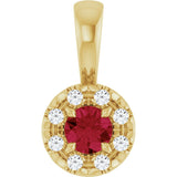 14K Yellow 3 mm Natural Ruby & .03 CTW Natural Diamond Halo-Style Pendant