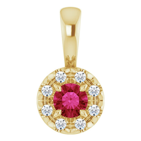 14K Yellow 3 mm Natural Ruby & .03 CTW Natural Diamond Halo-Style Pendant