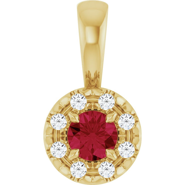 14K Yellow 3 mm Natural Ruby & .03 CTW Natural Diamond Halo-Style Pendant