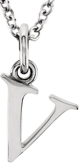14K White Lowercase Initial v 16" Necklace