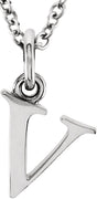 14K White Lowercase Initial v 16" Necklace
