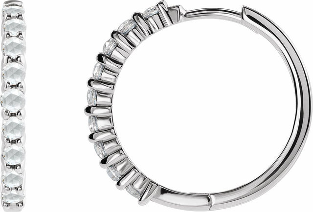 14K White Gold 1/3 CTW Rose-Cut Natural Diamond Hinged 20 mm  Hoop Earrings