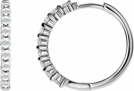 14K White Gold 1/3 CTW Rose-Cut Natural Diamond Hinged 20 mm  Hoop Earrings