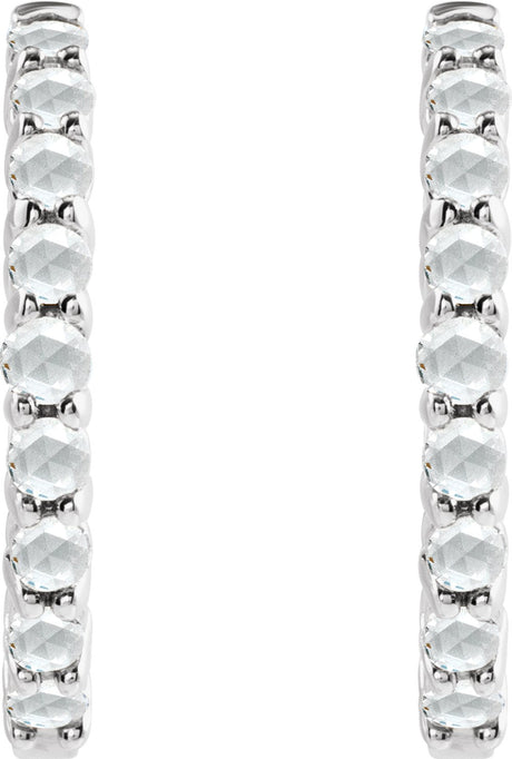 14K White Gold 1/3 CTW Rose-Cut Natural Diamond Hinged 20 mm  Hoop Earrings