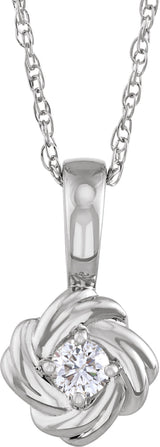 14K White Gold 1/6 CT Natural Diamond Knot 18" Necklace